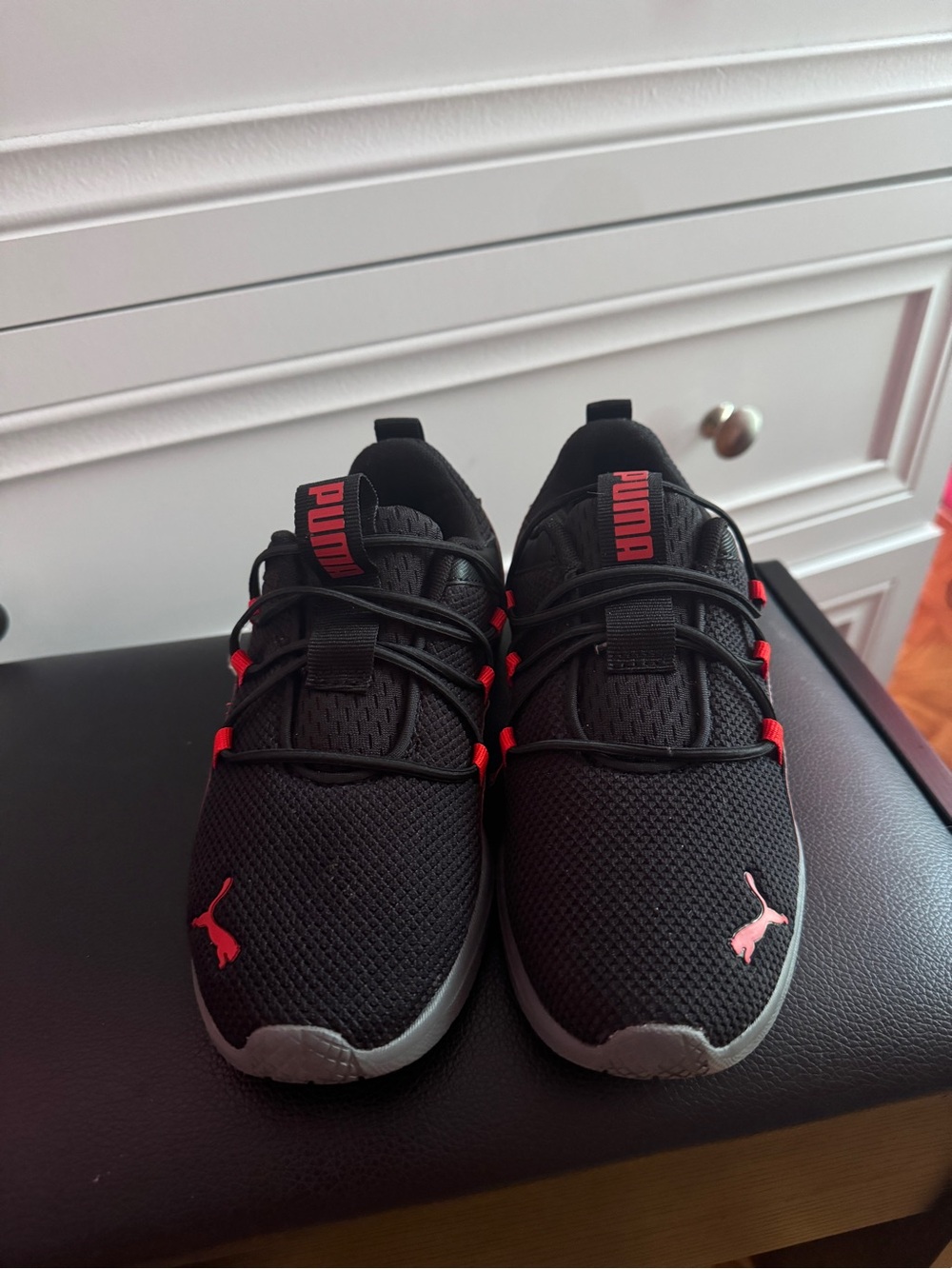 Puma Kids Black Sneakers with Red Accents